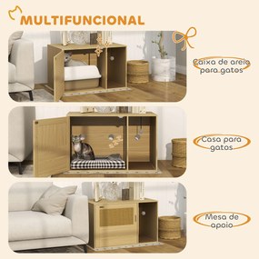 Móvel Caixa de Areia  80x50x50 cm (CAIXA PLASTICA NÃO INCLUIDA) para Gatos Caixa de Areia para Gatos com Tapete de Arranhar e Porta de Vime Branco
