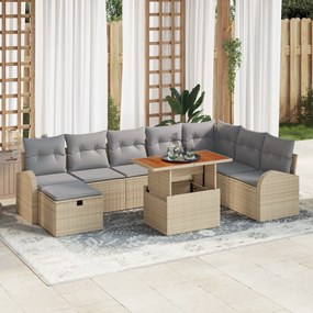 Conjunto de Sofá de Jardim com Almofadas Bege de Rattan Poliéster