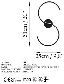 Candeeiro de Parede Es - Preto - 25 cm x 56 cm x 5 cm