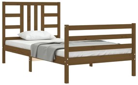 Estrutura cama cabeceira 90x200 cm madeira maciça castanho-mel