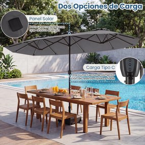 Guarda-sol duplo resistente, 400 x 210 cm (BASE NÃO INLCUIDA), com 108 luzes LED solares, manivela fácil de utilizar e 12 varas de metal, para jardim,