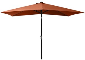 Guarda-sol de jardim c/ luzes LED e poste de aço 2x3m terracota