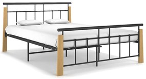 Estrutura de cama 140x200 cm metal/madeira de carvalho maciça