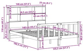 Cama com estante sem colchão 140x190 cm pinho maciço branco
