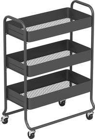 HOMCOM Carrinho de Cozinha, 3 Cestos, 4 Rodas, Metal, Preto | Aosom Portugal