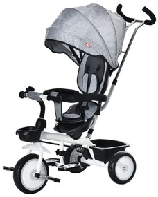 HOMCOM Triciclo para Bebé 2 em 1 Triciclo Evolutivo para Crianças de 1-5 Anos com Capô Dobrável Guiador Telescópico Grade de Proteção Removível e Apoio para os Pés 100x48x106cm Cinza