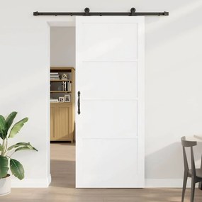 Porta deslizante vidaXL com conjunto de hardware Branca 93x232 cm Madeira maciça de Pinus