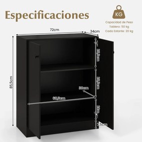 Armário de armazenamento 72 x 34 x 85,5 cm com 2 portas moderno  com 3 prateleiras preto