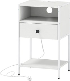 Mesa de cabeceira, mesa apoio 40 x 32 x 65 cm com estação de carregamento com Compartimento aberto Gaveta branca