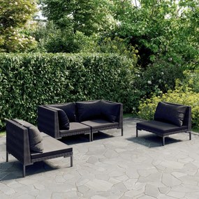 vidaXL 4 pcs conj. lounge jardim c/ almofadões vime PE cinza-escuro