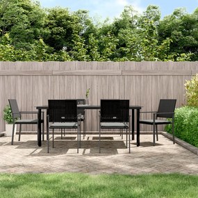 vidaXL 7 pcs conjunto de jantar p/ jardim c/ almofadões vime PE e aço