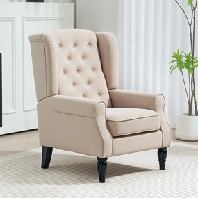 Poltrona de sala estofada com assento largo, pés de madeira, estilo clássico, grande conforto, 74 x 87 x 102 cm, bege