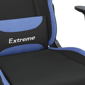 Cadeira de gaming com apoio de pés tecido preto e azul