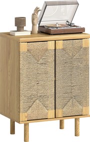 Aparador Boémio de 2 Portas com Corda Tecida à Mão Prateleira Ajustável Abertura por Pressão 60x40x78 cm Cor Carvalho