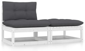 805756 vidaXL 2 pcs conjunto lounge jardim c/ almofadões pinho maciço branco
