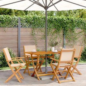 vidaXL 5 pcs conj. jantar p/ jardim tecido/madeira maciça bege