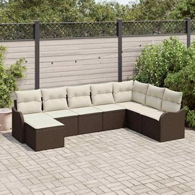 Conjunto de Sofá de Jardim vidaXL com 8 Peças e Almofadas em Ratan Poly Castanho