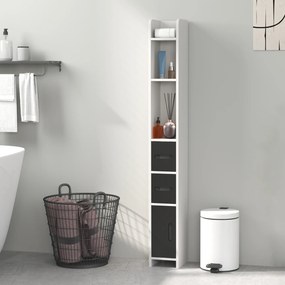 Coluna Casa de Banho com 3 Portas e 3 Prateleiras Abertas Coluna Auxiliar  Estilo Moderno 15x17x120 cm Branco e Preto
