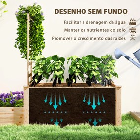 Floreira Exterior de Madeira com Treliça para Plantas Trepadoras e 2 Caixas de Cultivo  222x63x132 cm Madeira