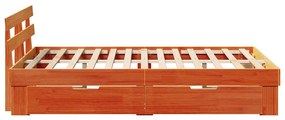 Cama com Gavetas - Cor Cera Marrom - 140 x 190 cm - Madeira de Pinheir