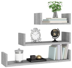 Prateleiras exp. parede 3 pcs derivados madeira sonoma cinza
