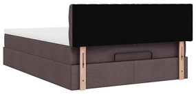 Estrutura cama otomana colchão 140x200cm tecido castanho escuro