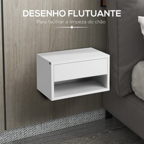 Conjunto de 2 Mesas de Cabeceira Flutuantes Mesas de Cabeceira com Gaveta para Dormitório 37x32x21 cm Branco Brilhante