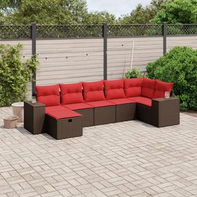 vidaXL 7 pcs conjunto de sofás jardim c/ almofadões vime PE castanho