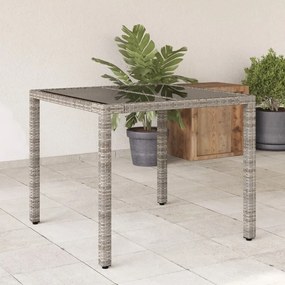 vidaXL Mesa de jardim com tampo de vidro 90x90x75 cm vime PE cinzento