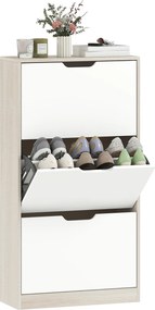 Sapateira de Madeira com 3 Compartimentos Abatíveis com Capacidade para 12 Pares 62,5x26x117,5 cm Branco e Madeira