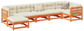 7 pcs conjunto sofás de jardim madeira de pinho castanho cera