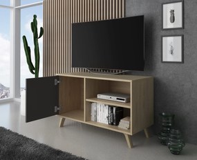 Móvel de TV 100 com porta esquerda, sala de estar, modelo WIND, cor da estrutura Puccini, cor da porta Antracite Grey, medidas 95x40x57cm de altura.