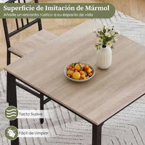 Conjunto de mesa de jantar alta e 4 bancos para 4 pessoas com estrutura metálica, mesa quadrada de estilo rústico Natural e Preto