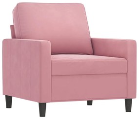 3 pcs conjunto de sofás com almofadões veludo rosa