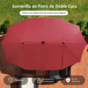 Guarda-sol de duplo de 470 cm com 48 luzes LED Painel solar Sistema de carregamento automático Sistema de manivela para piscina jardim pátio Vermelho