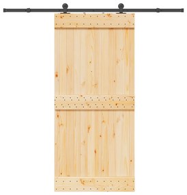 Porta de correr com ferragens 95x210 cm madeira de pinho maciça