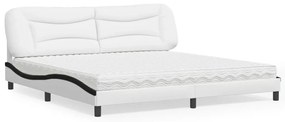vidaXL Cama com colchão 200x200 cm couro artificial preto e branco