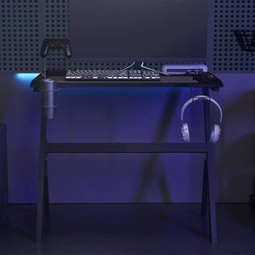 Secretária de gaming c/ luzes LED forma de Y 90x60x75 cm preto