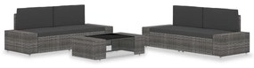 5 pcs conjunto lounge de jardim vime PE cinzento