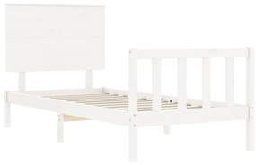 Estrutura de cama com cabeceira 100x200cm madeira maciça branco