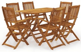 7 pcs conjunto jantar dobrável p/ jardim madeira acácia maciça