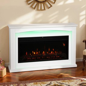 Lareira elétrica de 1000 W/2000 W 121 x 25 x 77 cm, lareira decorativa, efeito de chama com 5 níveis de luminosidade ajustáveis, branca
