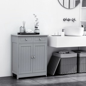 Móvel de casa de banho 60 x 30 x 75 cm com pés com 2 portas e 2 gavetas, cinzento
