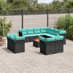 vidaXL 12 pcs conjunto de sofás de jardim com almofadões vime PE preto