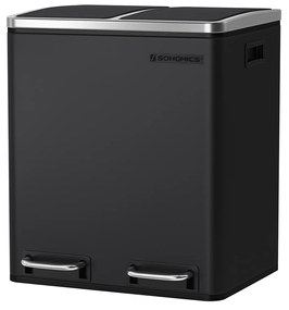 Cesto de lixo de cozinha com pedal e 2 compartimentos | SONGMICS | 41 x 36 x 47 cm | preto | LTB30BK.
