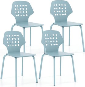 Conjunto de 4 cadeiras de jantar modernas em meta com costas ocas e pernas em metal Cadeira de hóspedes sem braços Azul