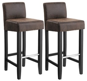 Bancos de bar Songmics LDC32BR com encosto baixo acolchoado e assento em PU com altura de 76 cm, pernas de madeira maciça com apoio para os pés, marrom e preto, conjunto com 2