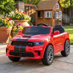 Carro elétrico para Crianças 2 a 5 anos, 12V Dodge Durango Rodas de espuma EVA, assento Couro ecológico e Comando Vermelho