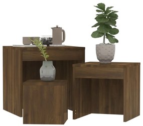 Mesas de encastrar 3 pcs derivados de madeira carvalho castanho