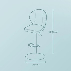 Conjunto de 2 bancos altos giratórios com encosto 42 x 49 x 94-115 cm Preto